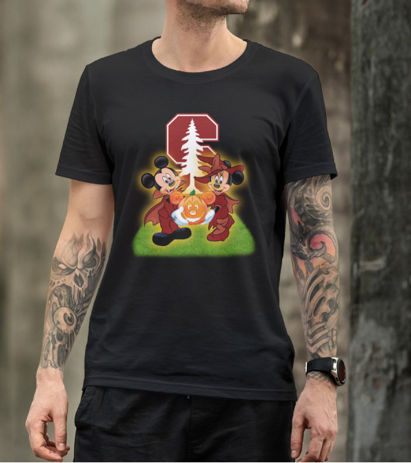 Stanford Football Halloween Mickey And Minnie With Pumpkin T-Shirt