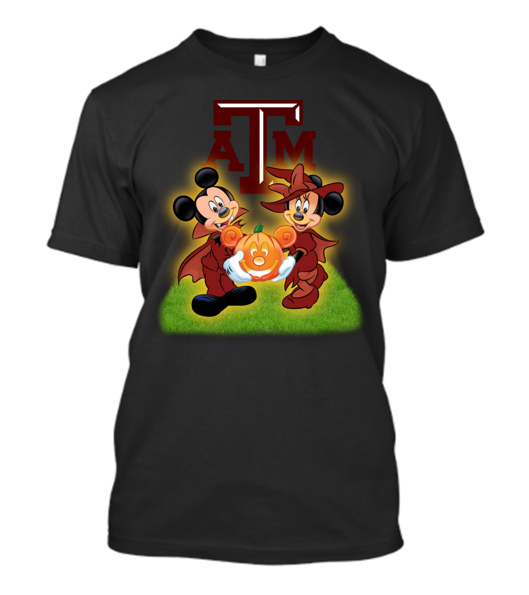 Texas A M Halloween Football Featuring Iconic Cartoon Characters With Pumpkin T-Shirt