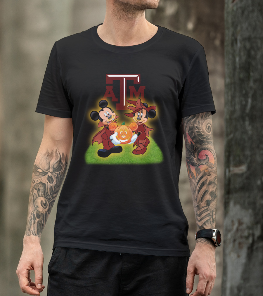 Texas A M Halloween Football Featuring Iconic Cartoon Characters With Pumpkin T-Shirt