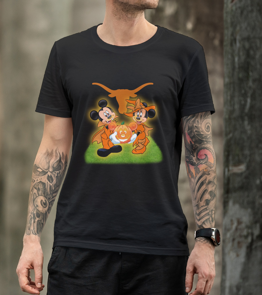 Halloween Texas Longhorns Mickey And Minnie Pumpkin Duo T-Shirt