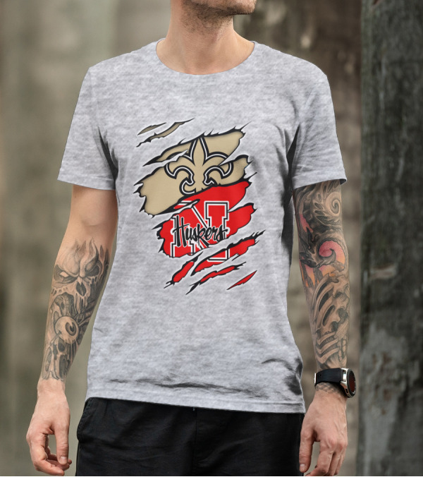 Saints Fleur-de-Lis And Huskers N Logo Combination T-Shirt