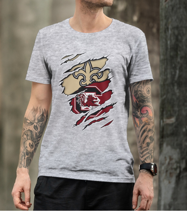 New Orleans Saints And South Carolina Gamecocks Logo Fusion T-Shirt