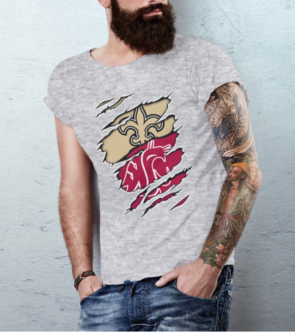 New Orleans Saints Washington State Cougars Fleur-de-Lis Logo Fusion T-Shirt