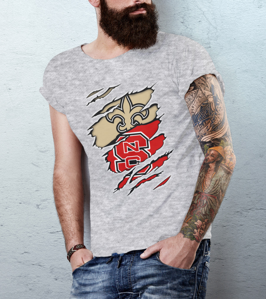 NC State Wolfpack And New Orleans Saints Logo Mashup T-Shirt