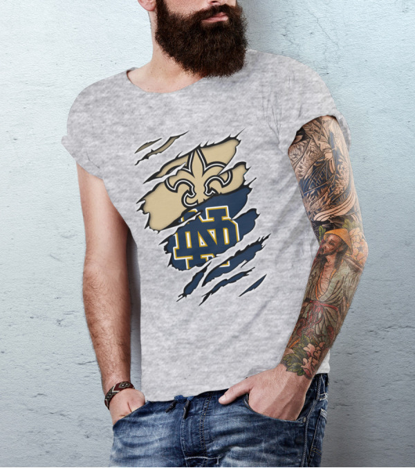 Notre Dame Irish Saints Fleur-de-Lis Logo Rip Effect T-Shirt