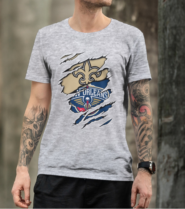 New Orleans Saints Pelicans Fleur-de-Lis Rip T-Shirt