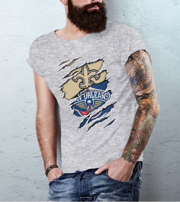 New Orleans Saints Pelicans Fleur-de-Lis Rip T-Shirt
