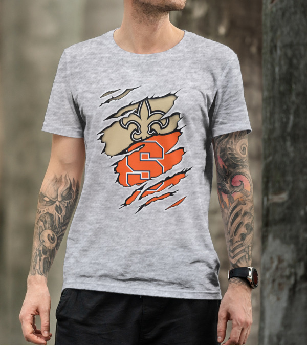 Saints Fleur-de-Lis And Syracuse Orange S Logo Combination T-Shirt