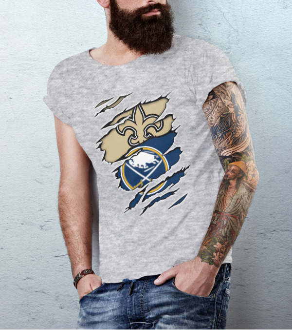 Saints Sabres Fleur-de-Lis And Buffalo Emblems T-Shirt