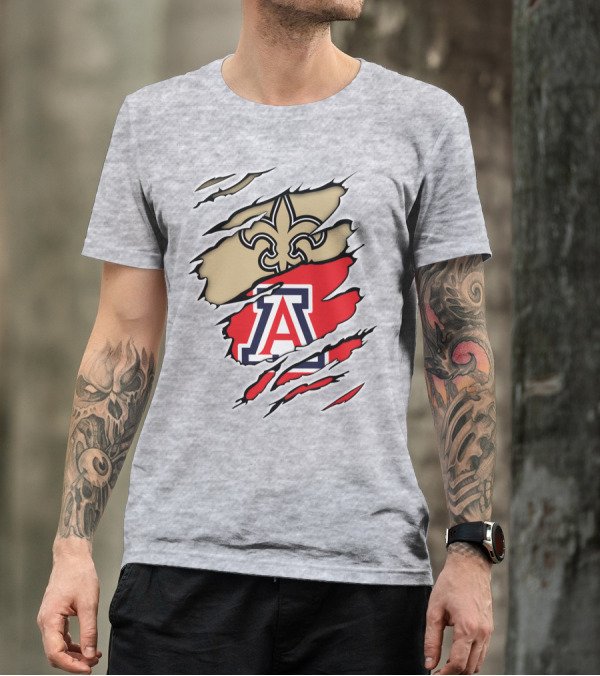 New Orleans Saints Fleur-de-Lis Arizona Wildcats Team Logo Mashup T-Shirt