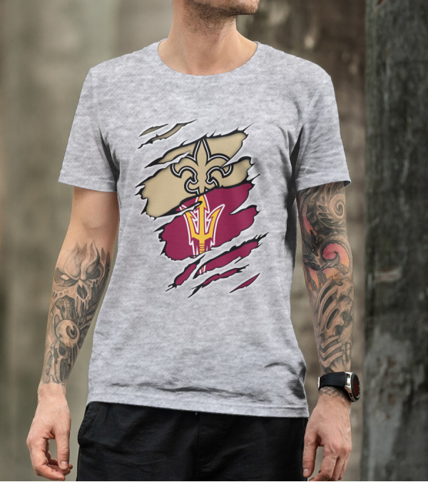 Saints Fleur-de-Lis Sun Devils Pitchfork Torn T-Shirt