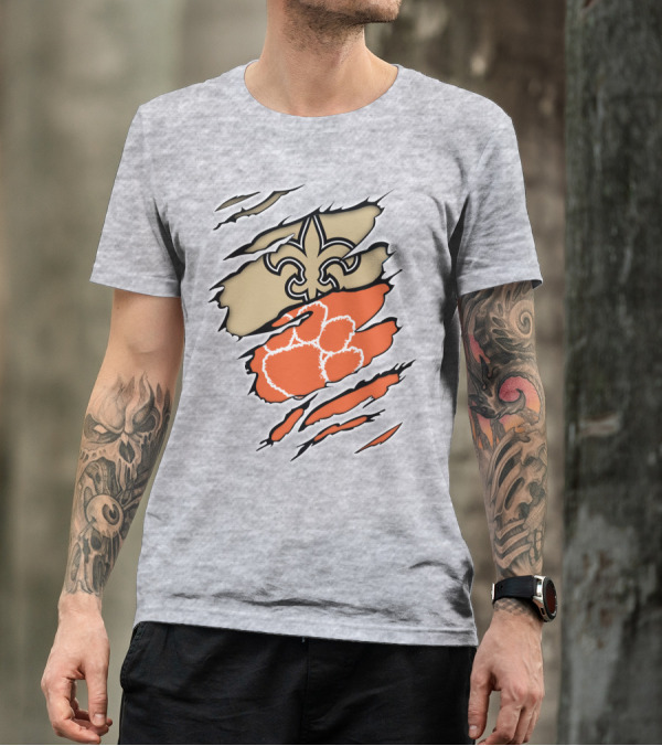 Saints Fleur-de-Lis Clemson Tiger Paw Rip T-Shirt