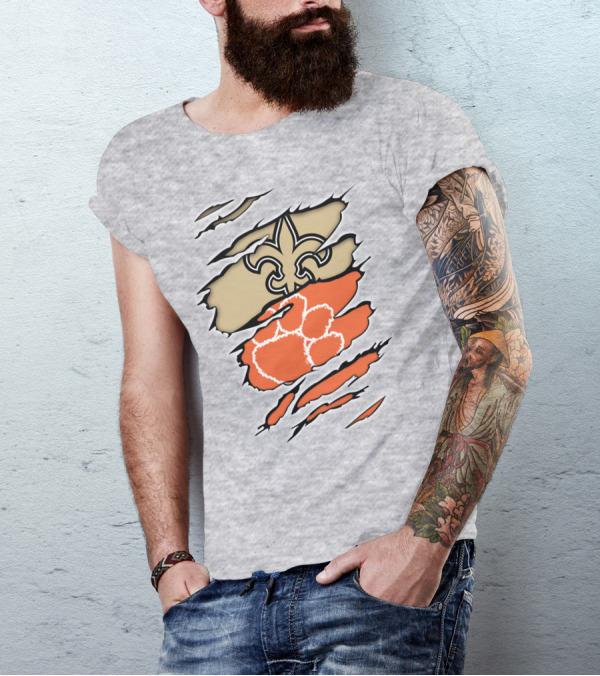 Saints Fleur-de-Lis Clemson Tiger Paw Rip T-Shirt