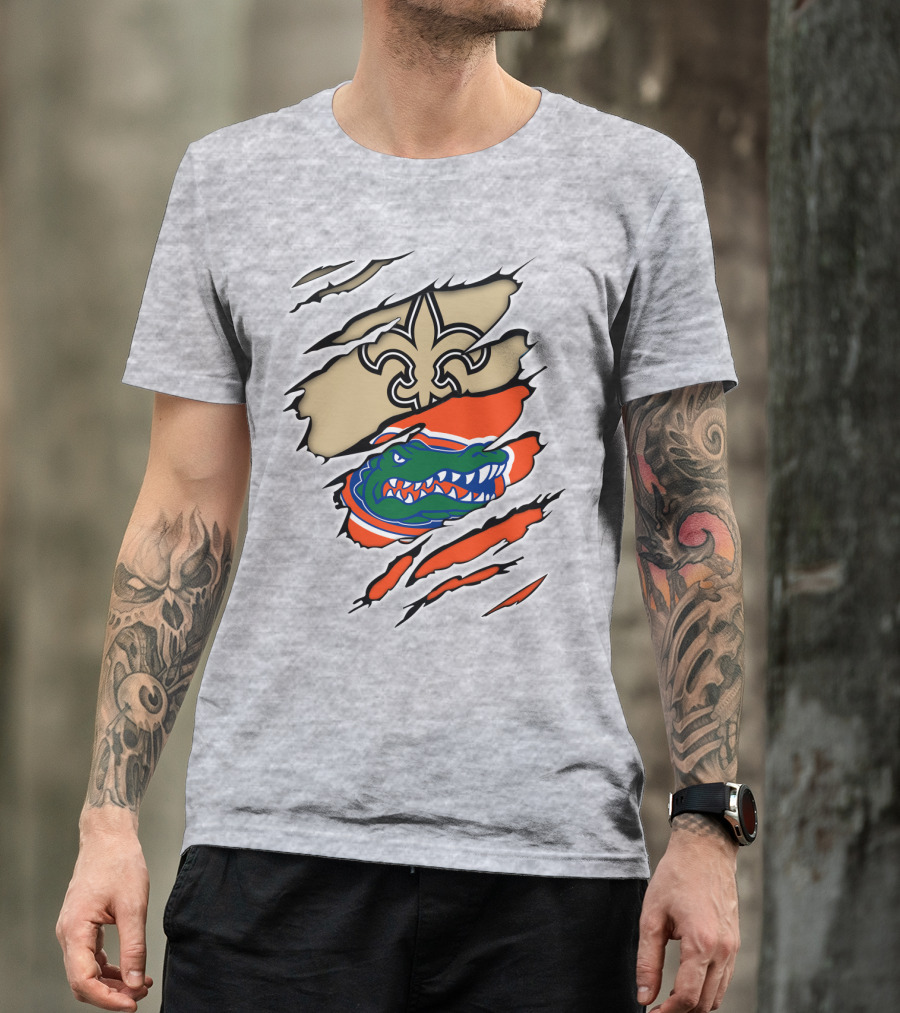 Saints Gators Fleur-De-Lis And Gator Clash Tribute T-Shirt
