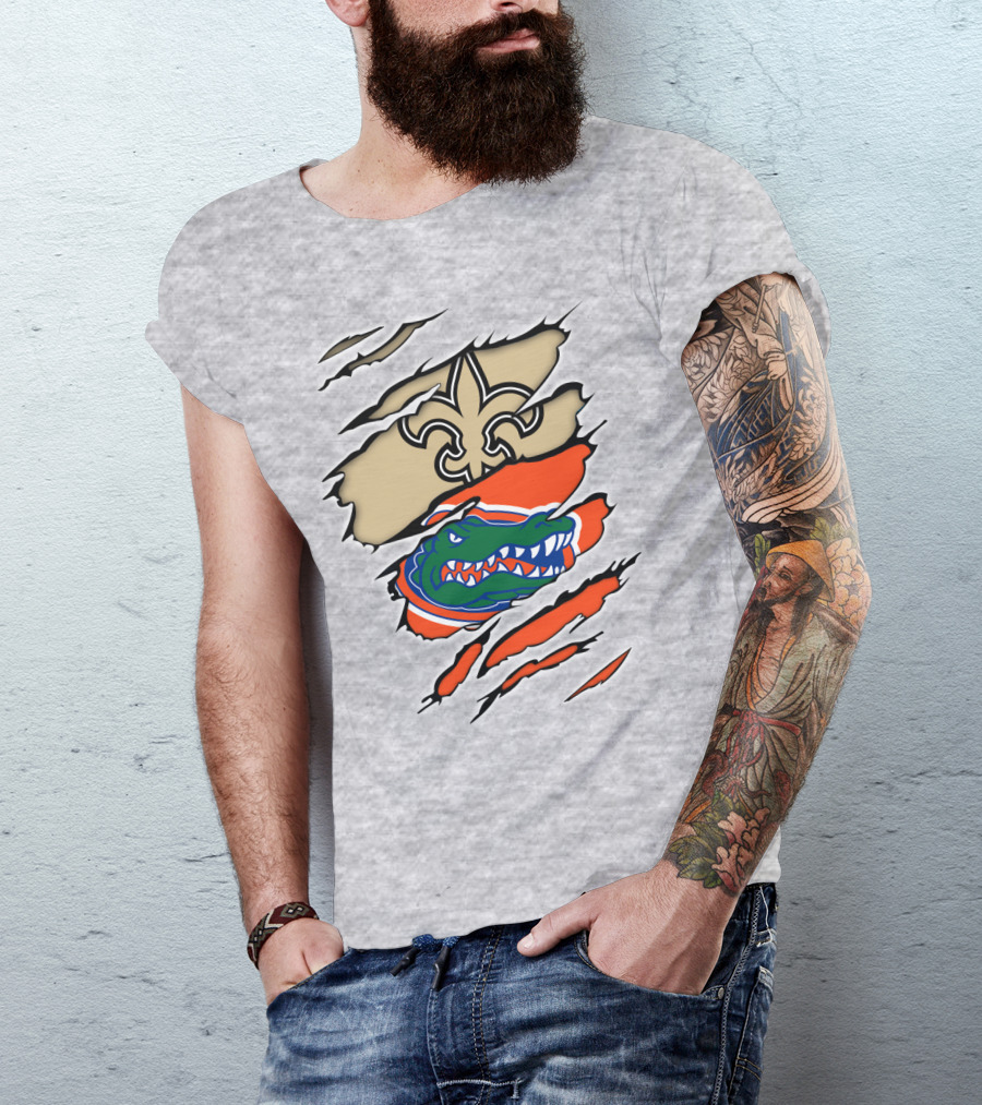 Saints Gators Fleur-De-Lis And Gator Clash Tribute T-Shirt