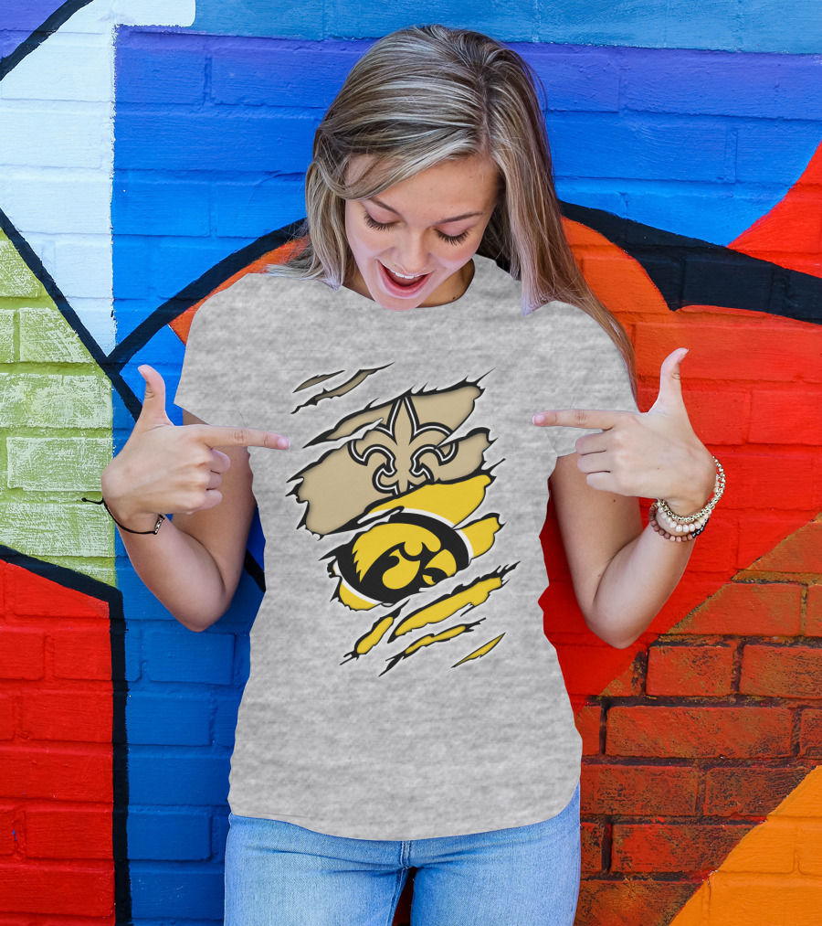 Iowa Hawkeyes And New Orleans Saints Fusion T-Shirt