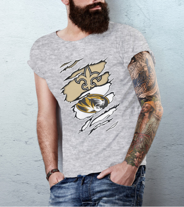Saints New Orleans Fleur-de-Lis Missouri Tigers T-Shirt