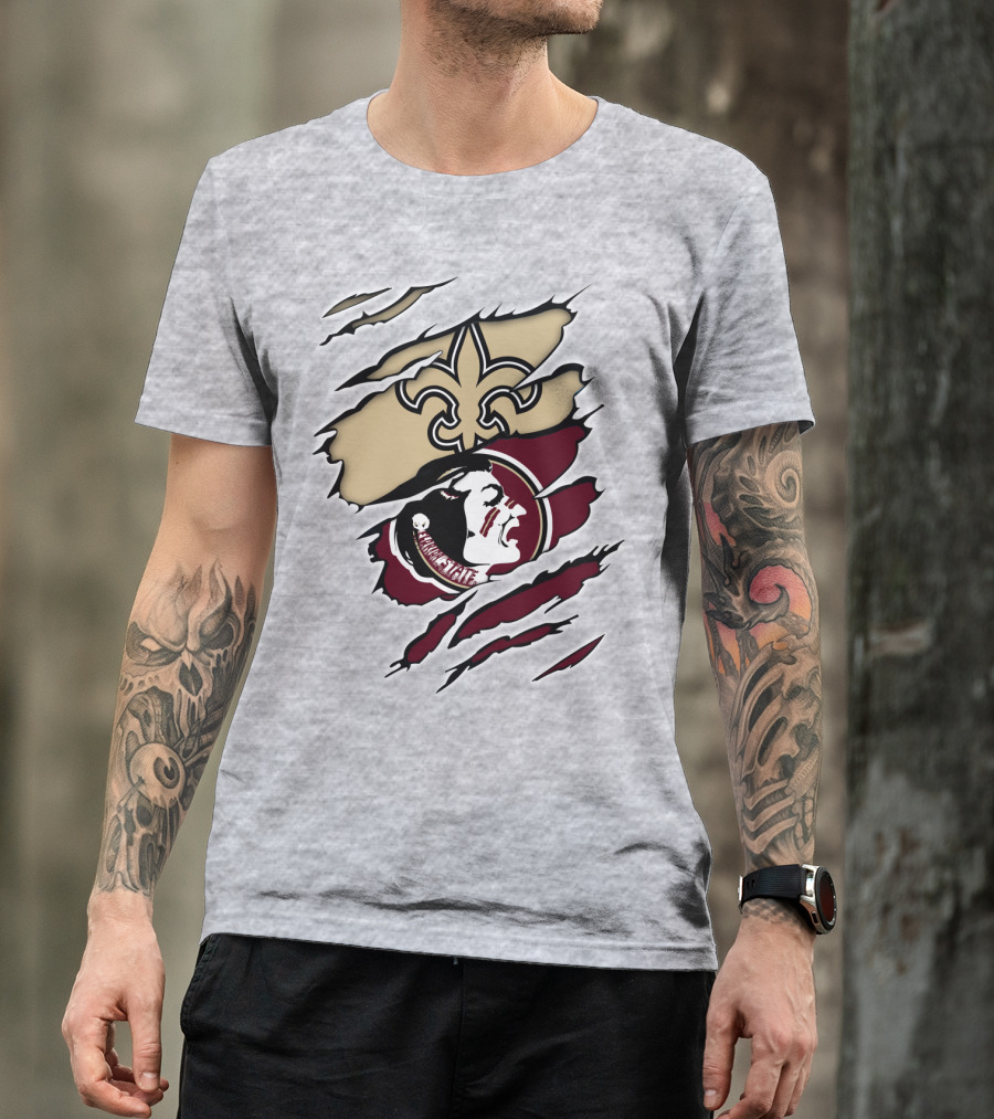 New Orleans Saints Seminoles Logo Ripped T-Shirt