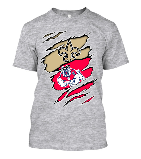 Fresno State Bulldogs And New Orleans Saints Emblem Fusion T-Shirt