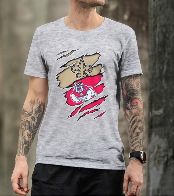 Fresno State Bulldogs And New Orleans Saints Emblem Fusion T-Shirt