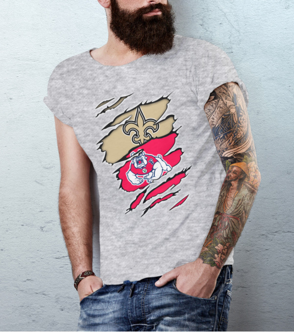Fresno State Bulldogs And New Orleans Saints Emblem Fusion T-Shirt