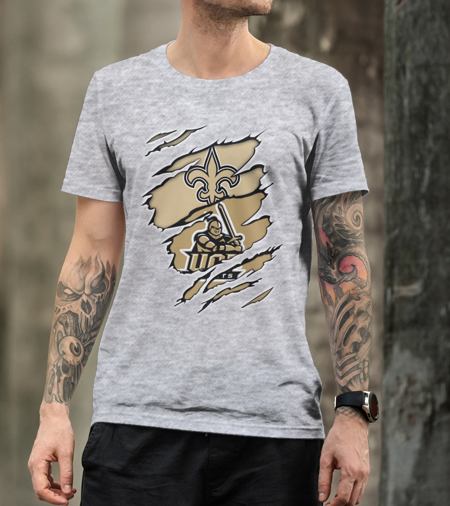 UCF Knights New Orleans Saints Gold Fleur-de-Lis Logo Mashup T-Shirt