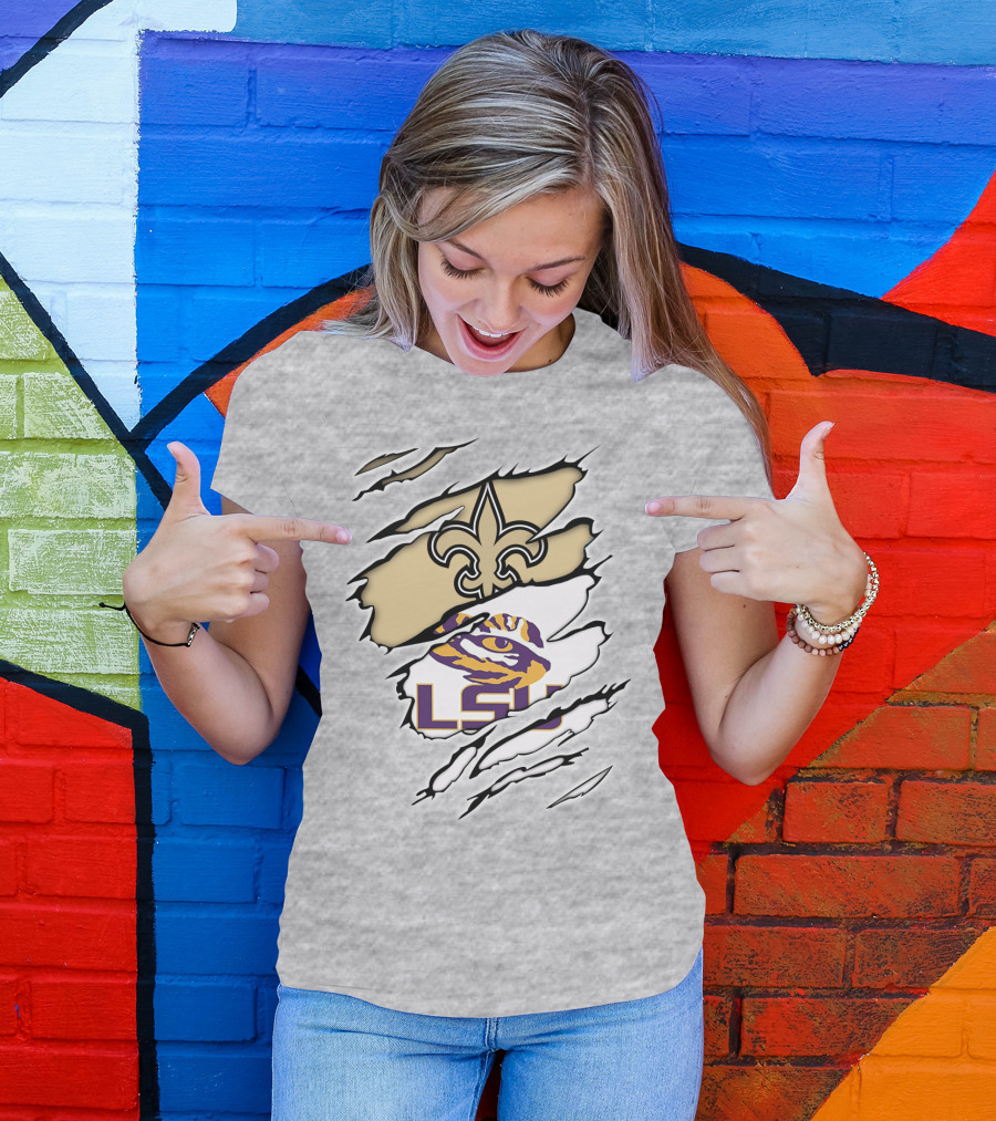 New Orleans Saints Lsu Tigers Claw Logo Fusion T-Shirt