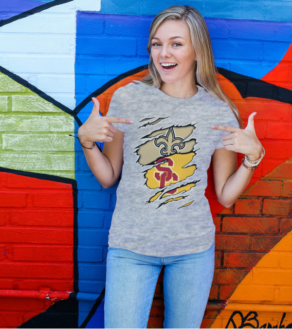 Saints Trojans USC Fleur-de-Lis Logo Combination T-Shirt