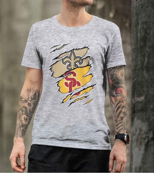 Saints Trojans USC Fleur-de-Lis Logo Combination T-Shirt