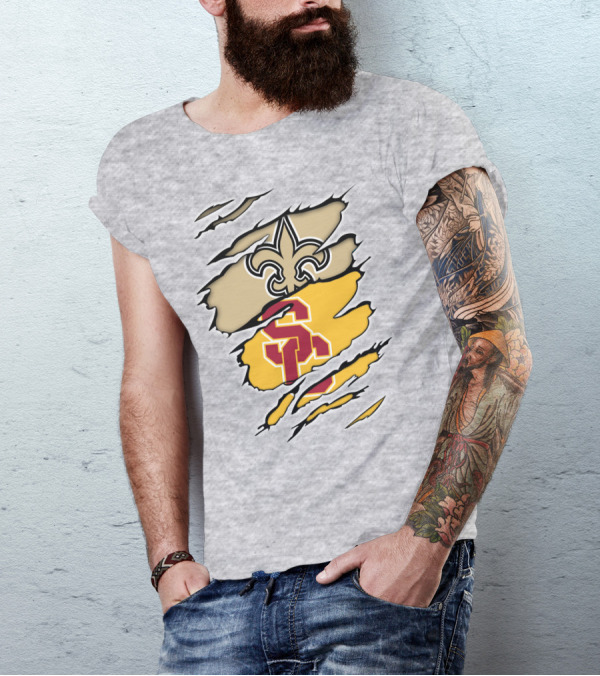 Saints Trojans USC Fleur-de-Lis Logo Combination T-Shirt
