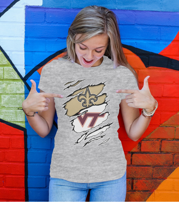New Orleans Saints Virginia Tech Hokies Logo Fusion T-Shirt