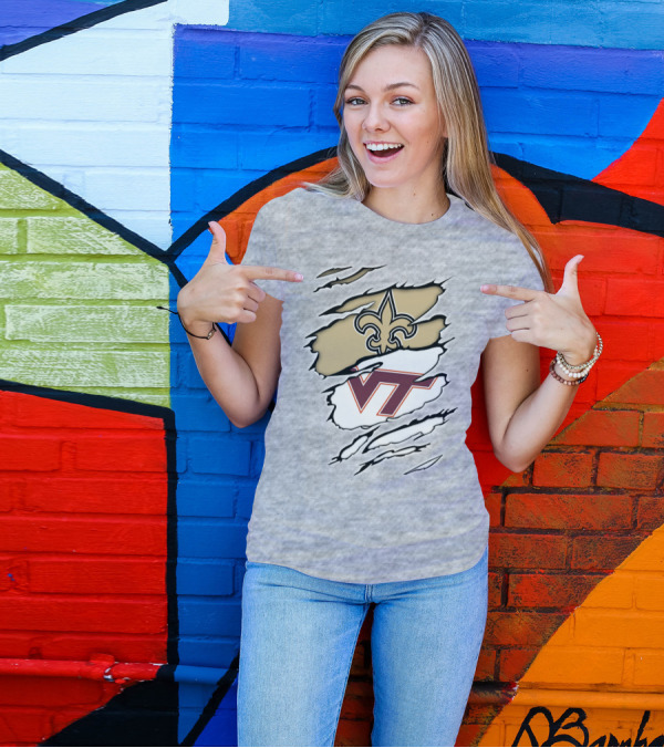 New Orleans Saints Virginia Tech Hokies Logo Fusion T-Shirt