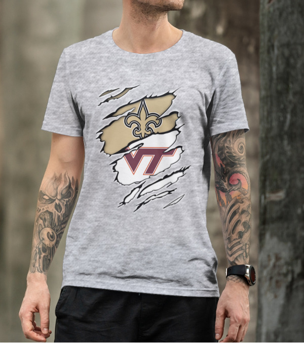 New Orleans Saints Virginia Tech Hokies Logo Fusion T-Shirt