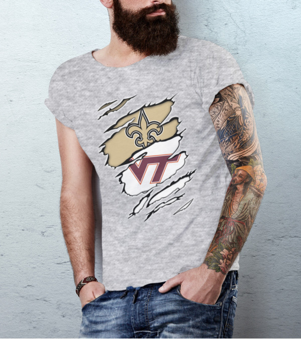 New Orleans Saints Virginia Tech Hokies Logo Fusion T-Shirt