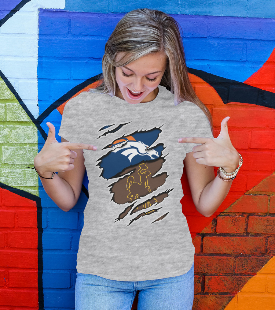 Denver Broncos And Wyoming Cowboys Ripped T-Shirt