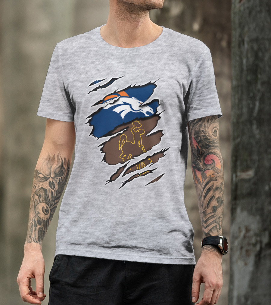 Denver Broncos And Wyoming Cowboys Ripped T-Shirt