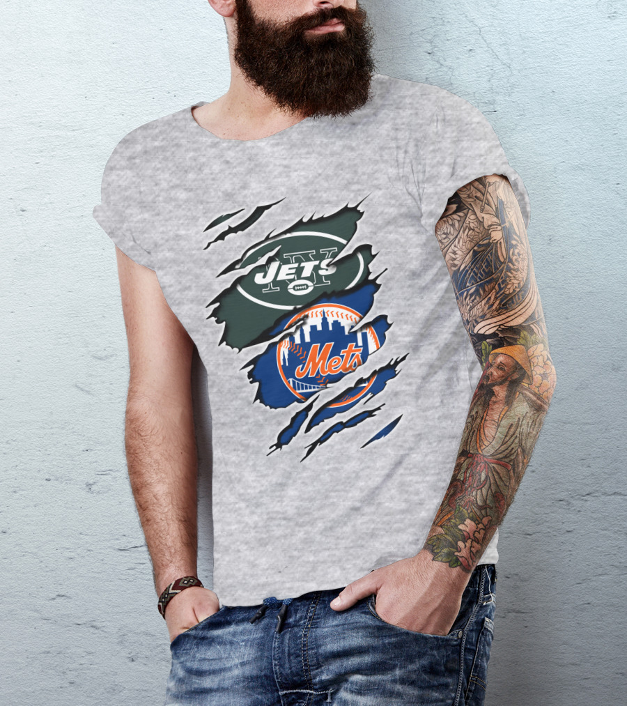 New York Jets Mets Claws Fan Logo Mashup T-Shirt