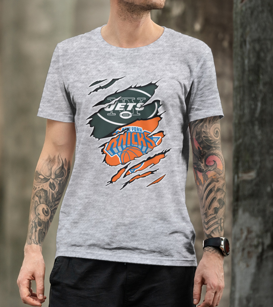 New York Jets Knicks Basketball Football Fan Crossover T-Shirt