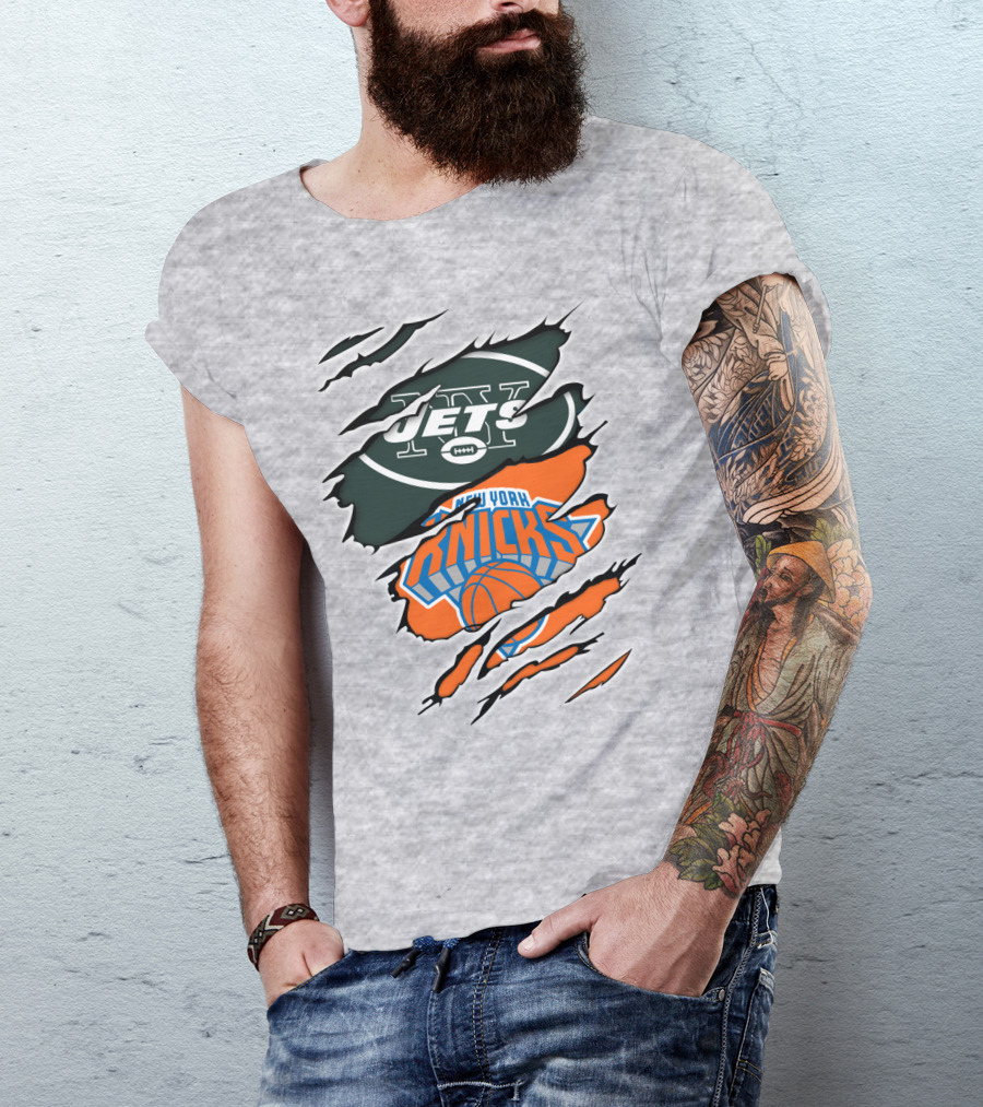 New York Jets Knicks Basketball Football Fan Crossover T-Shirt