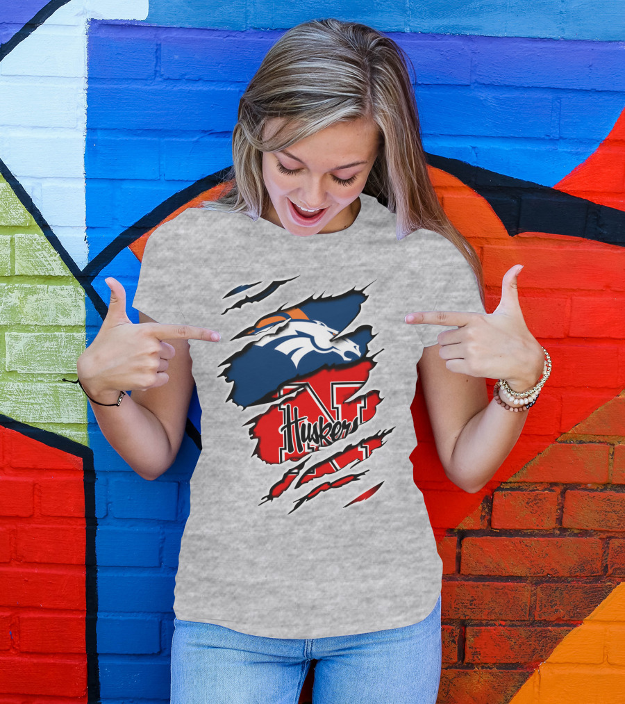 Broncos Huskers Logo Mashup - Denver And Nebraska Football Fusion T-Shirt