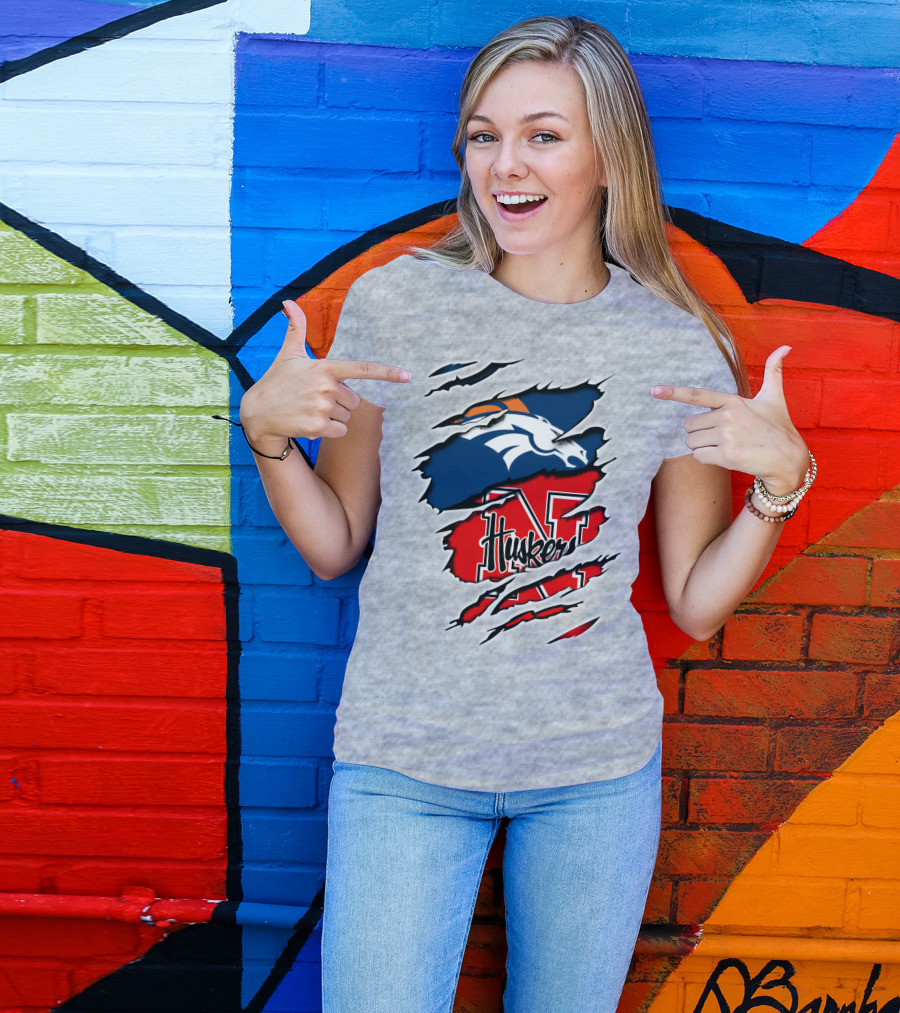 Broncos Huskers Logo Mashup - Denver And Nebraska Football Fusion T-Shirt