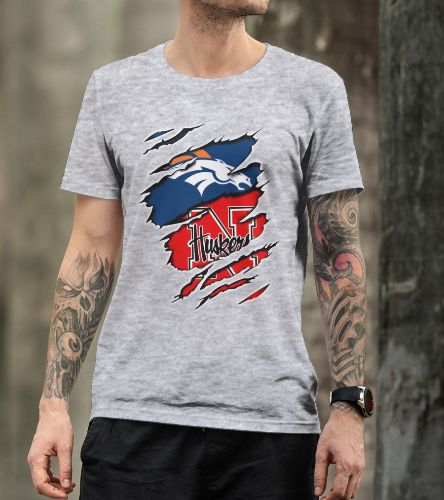 Broncos Huskers Logo Mashup - Denver And Nebraska Football Fusion T-Shirt