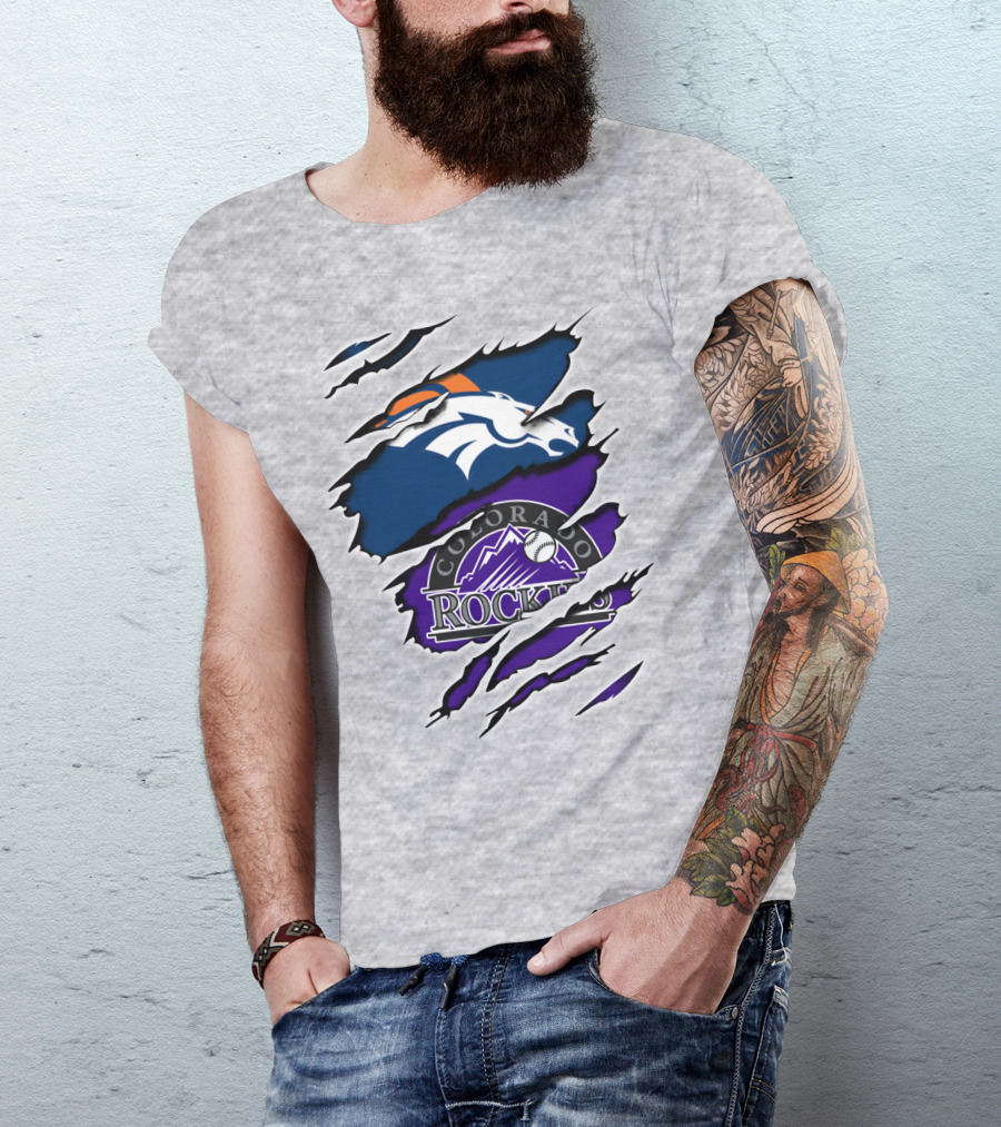 Denver Broncos Colorado Rockies Fan Crossover T-Shirt