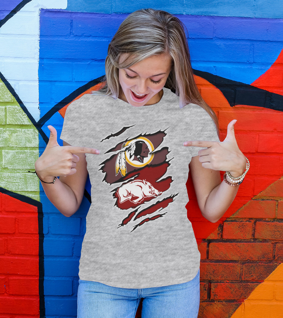 Washington Redskins And Arkansas Razorbacks Logo Mashup T-Shirt