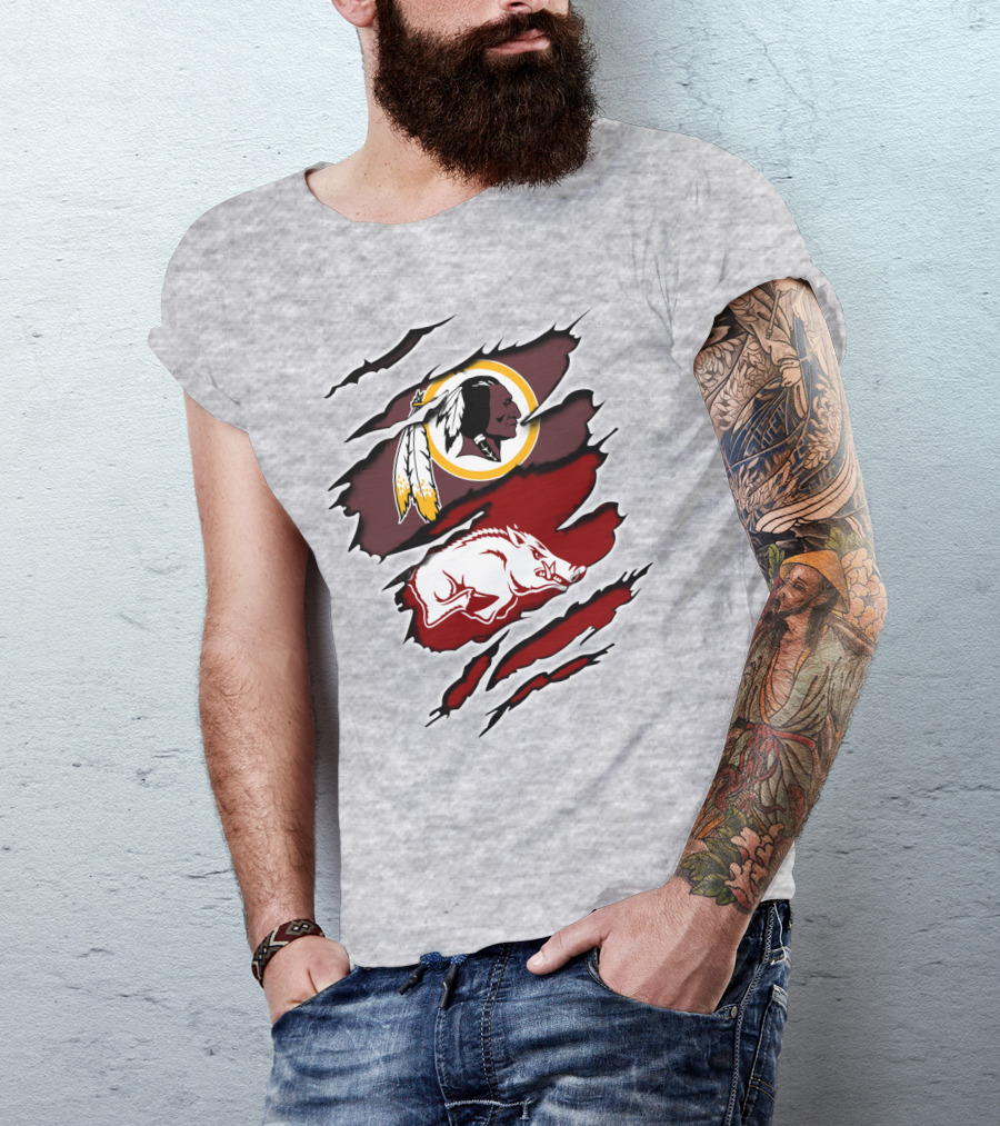 Washington Redskins And Arkansas Razorbacks Logo Mashup T-Shirt