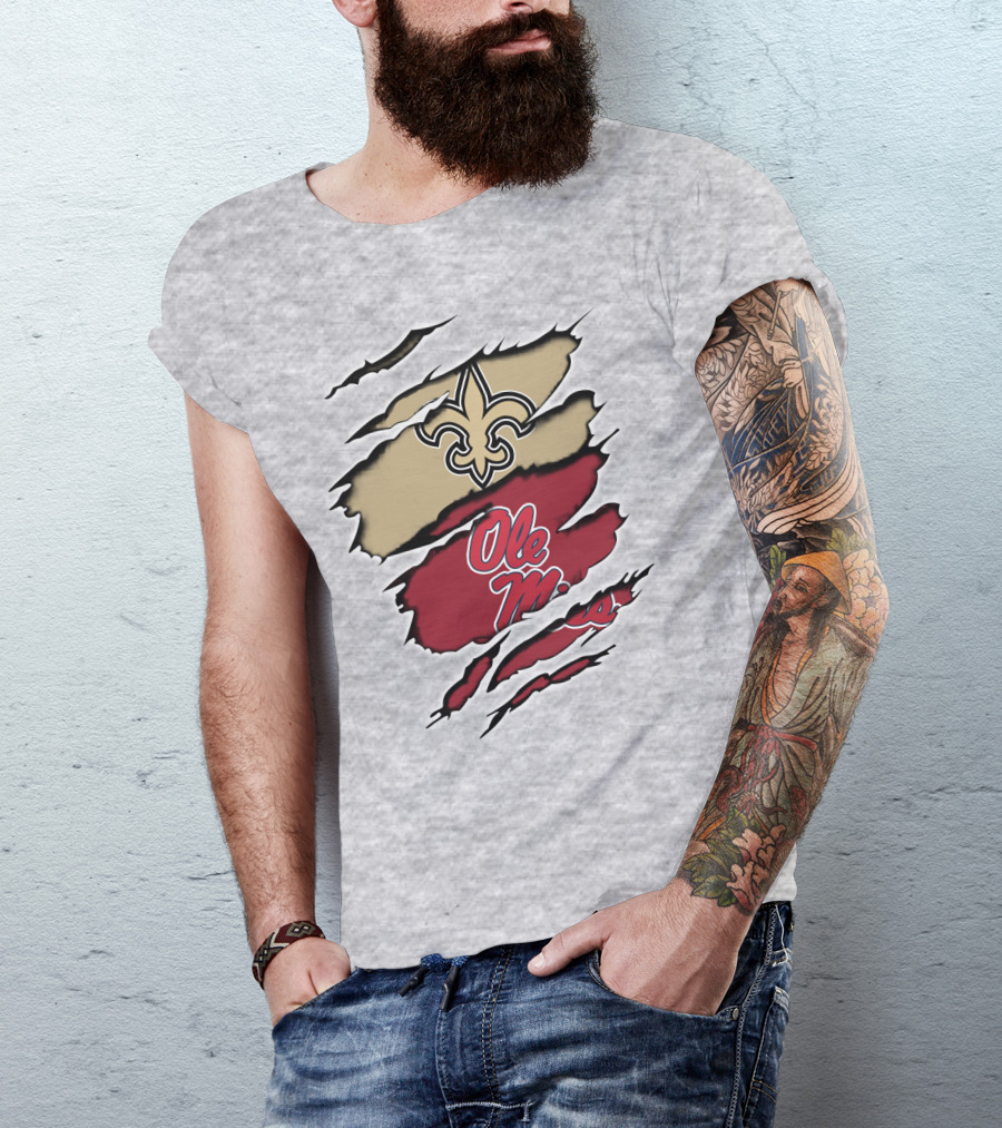 Saints Ole Miss Fleur-de-Lis Ripped T-Shirt