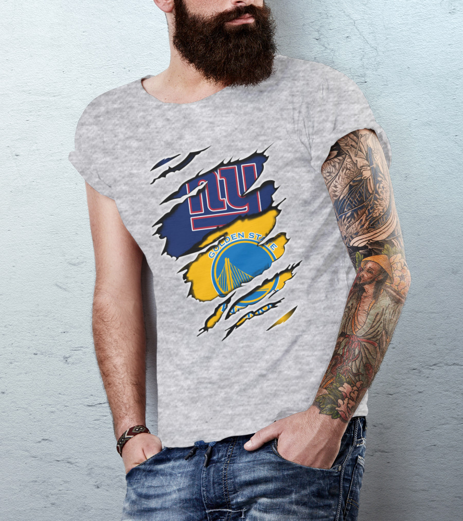New York Giants Golden State Warriors Ripped Dual Team Representation T-Shirt