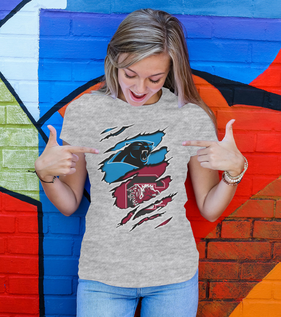 Panthers Gamecocks Team Spirit Claw Marks Logo Fusion T-Shirt