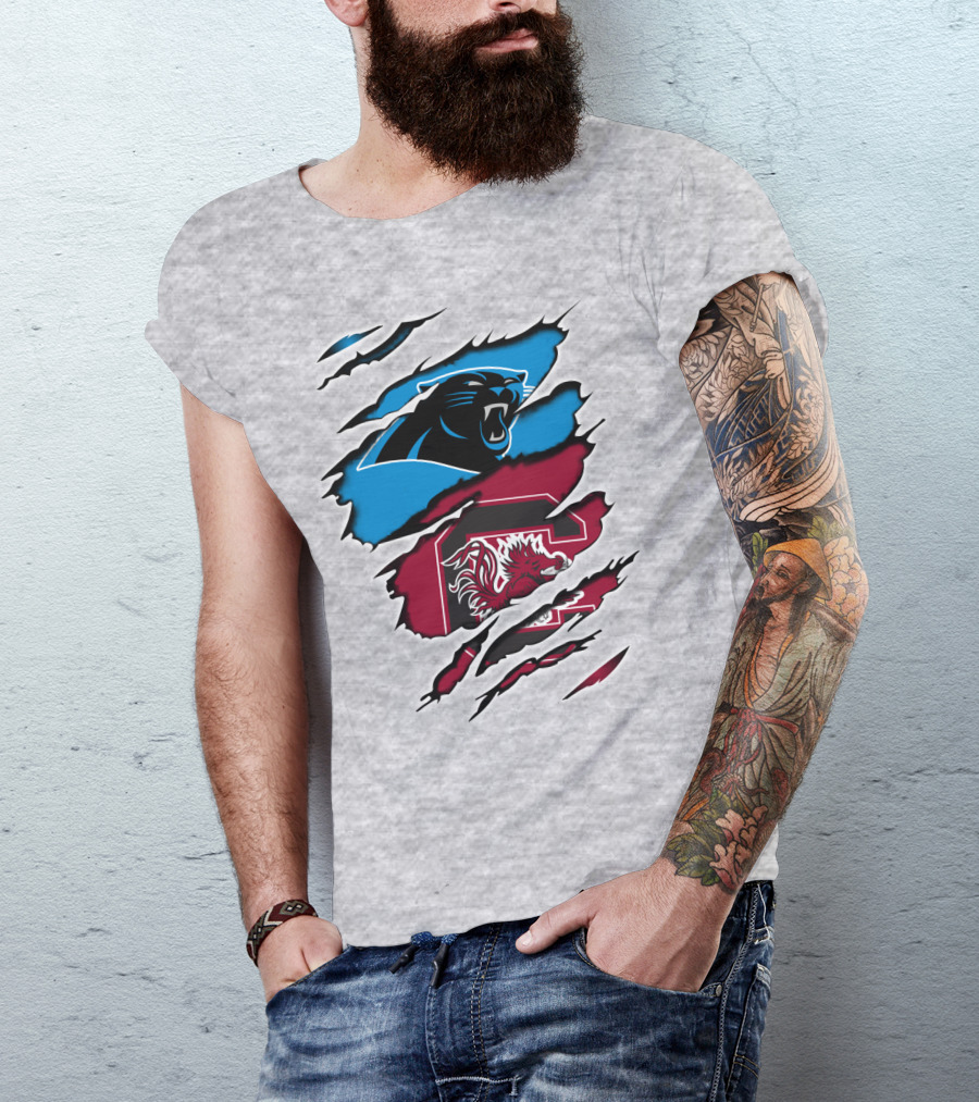 Panthers Gamecocks Team Spirit Claw Marks Logo Fusion T-Shirt