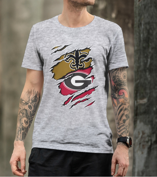 Saints Fleur-de-Lis Bulldogs Logo Ripped T-Shirt